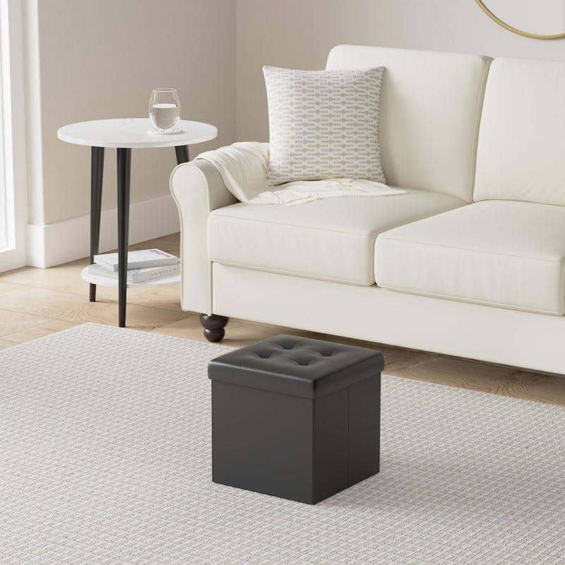 B FSOBEIIALEO Folding Storage Ottoman Cube Footrest Faux Leather for Living Room Seat Chest Black 12.6"X12.6"X12.6" - Image 2